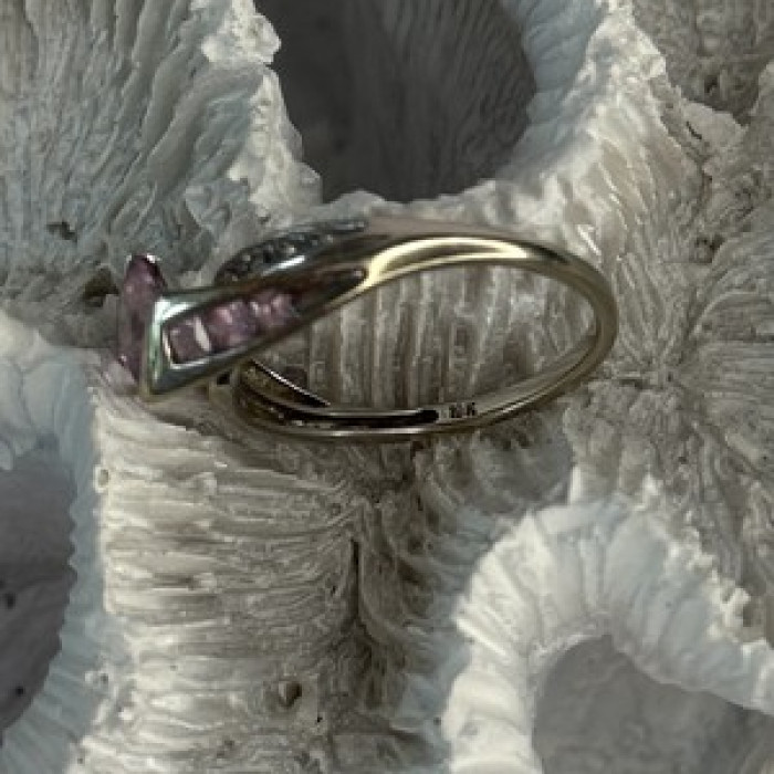 10K White Gold Pink Topaz & Diamond Ring Size 7
