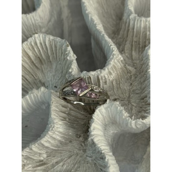 10K WHITE GOLD PINK TOPAZ & DIAMOND RING SIZE 7