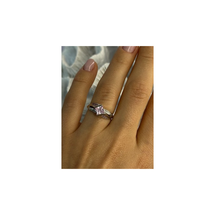 10K WHITE GOLD PINK TOPAZ & DIAMOND RING SIZE 7
