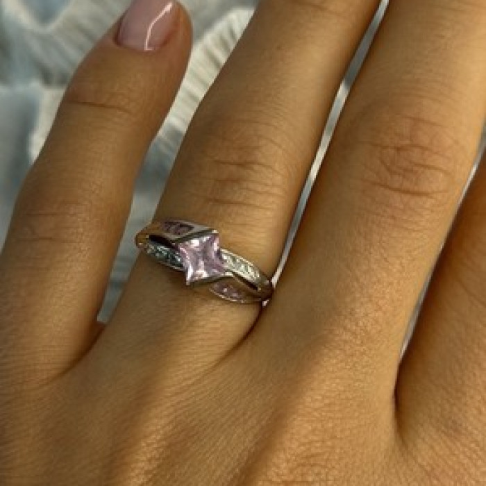 10K White Gold Pink Topaz & Diamond Ring Size 7