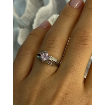 10K WHITE GOLD PINK TOPAZ & DIAMOND RING SIZE 7