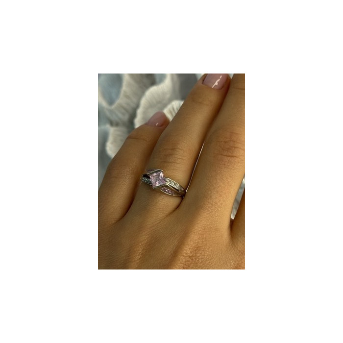 10K WHITE GOLD PINK TOPAZ & DIAMOND RING SIZE 7