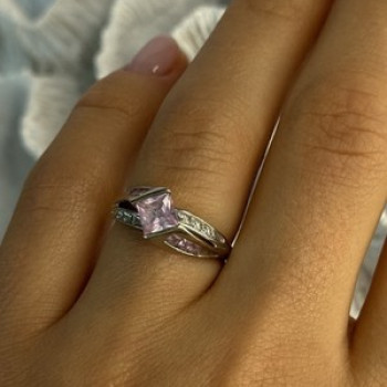 10K White Gold Pink Topaz & Diamond Ring Size 7