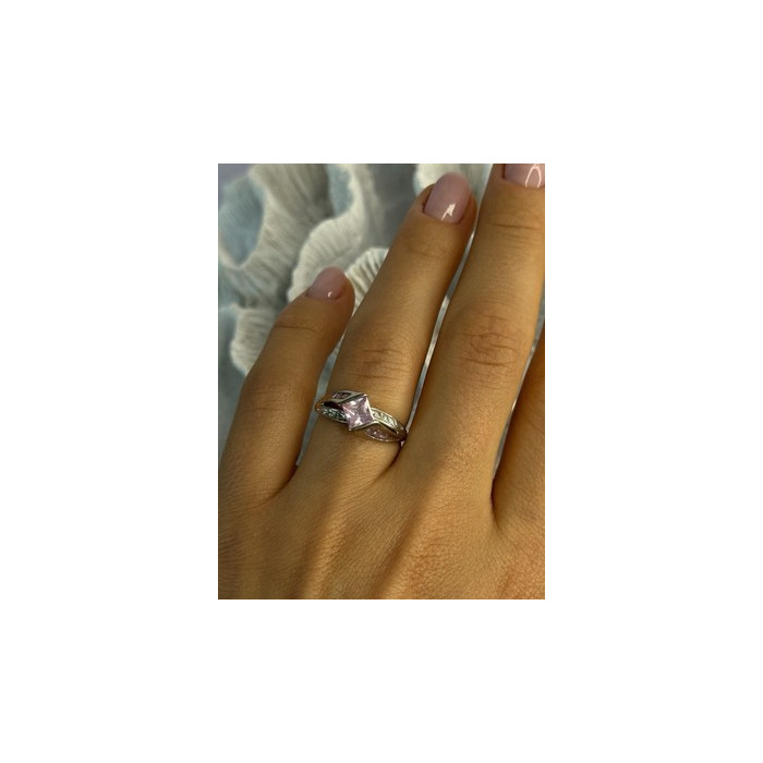 10K WHITE GOLD PINK TOPAZ & DIAMOND RING SIZE 7