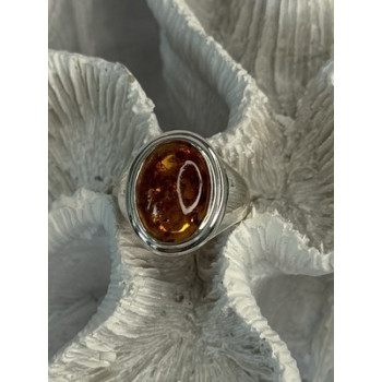 925 Sterling Silver Amber Ring Size 7
