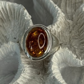 925 Sterling Silver Amber Ring Size 7