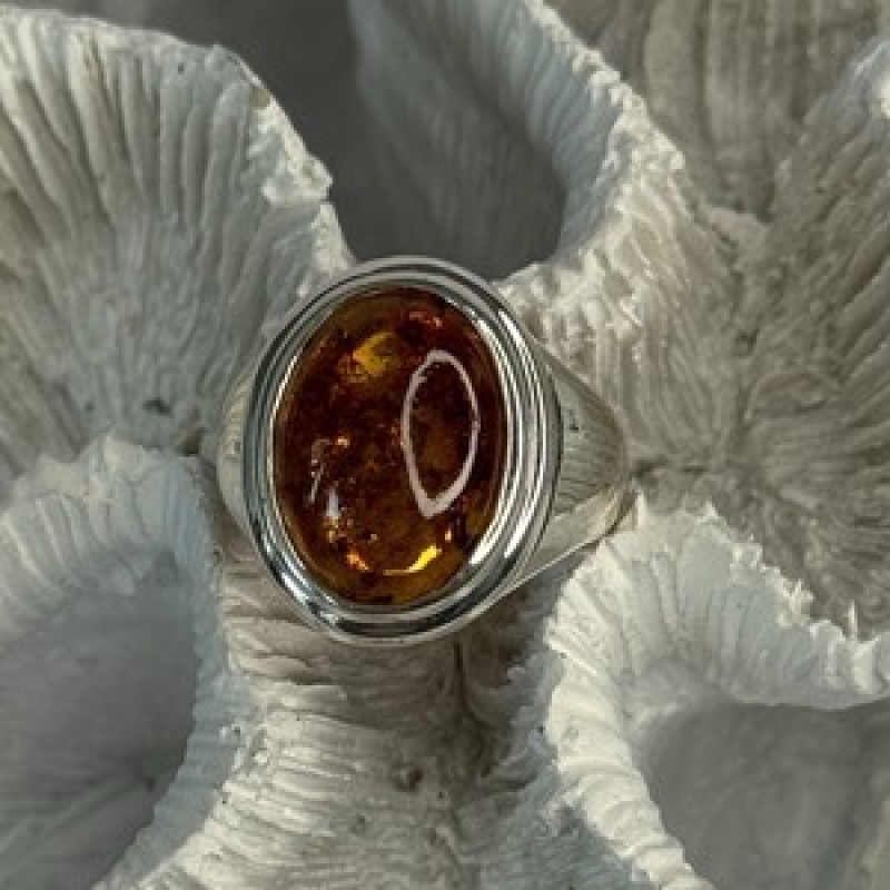 925 Sterling Silver Amber Ring Size 7