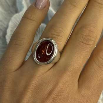 925 Sterling Silver Amber Ring Size 7