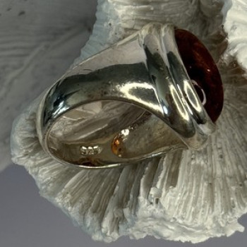 925 Sterling Silver Amber Ring Size 7