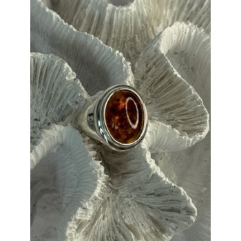 925 Sterling Silver Amber Ring Size 7