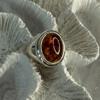 925 Sterling Silver Amber Ring Size 7