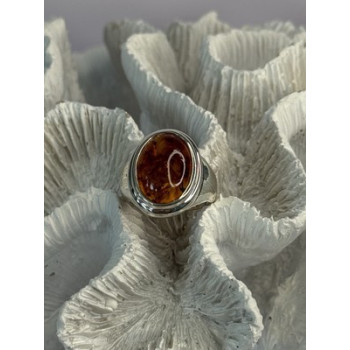 925 Sterling Silver Amber Ring Size 7