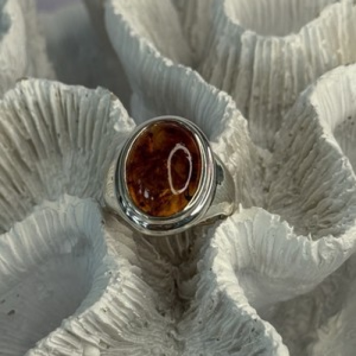 925 Sterling Silver Amber Ring Size 7