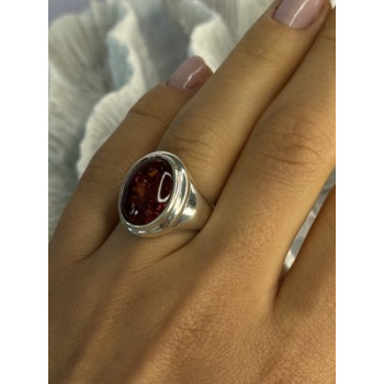 925 Sterling Silver Amber Ring Size 7