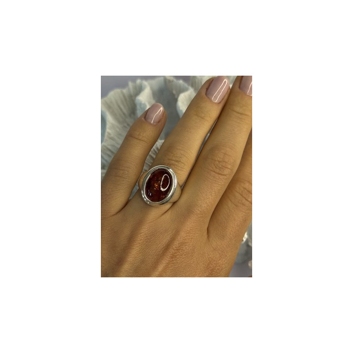 925 Sterling Silver Amber Ring Size 7