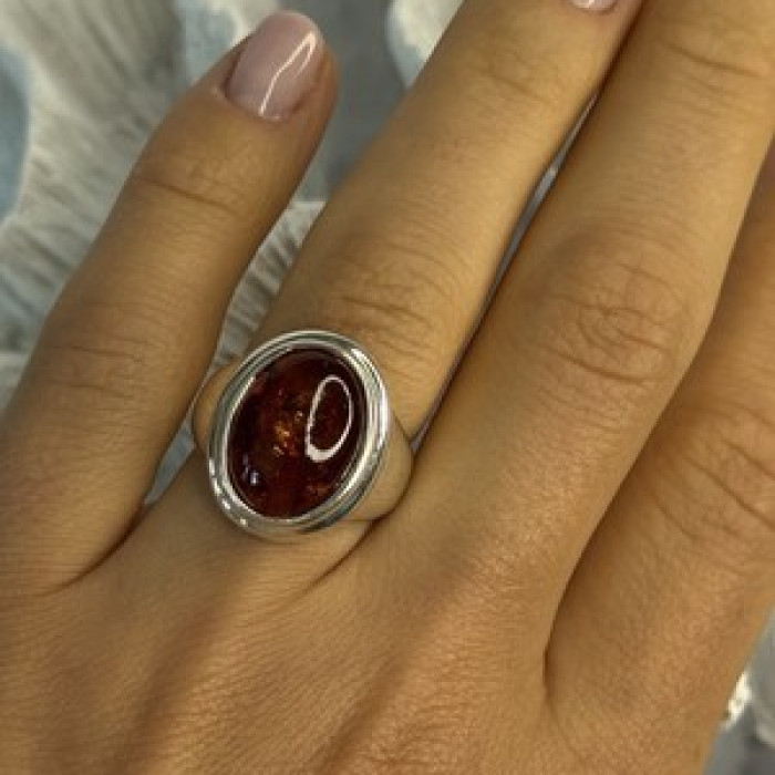 925 Sterling Silver Amber Ring Size 7