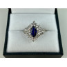 925 Sterling Silver Sapphire & CZ Ring Size 6.5
