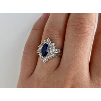 925 Sterling Silver Sapphire & CZ Ring Size 6.5