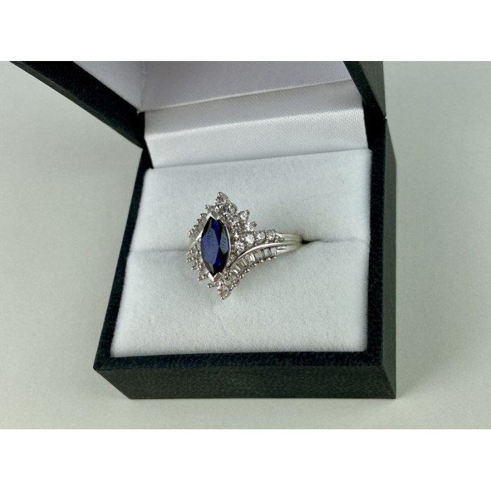 925 Sterling Silver Sapphire & CZ Ring Size 6.5