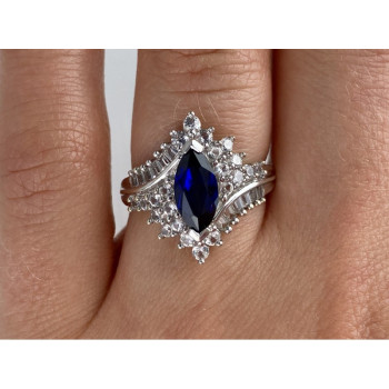 925 Sterling Silver Sapphire & CZ Ring Size 6.5
