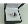 925 Sterling Silver Sapphire & CZ Ring Size 6.5