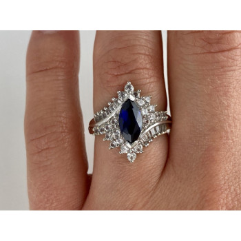 925 Sterling Silver Sapphire & CZ Ring Size 6.5