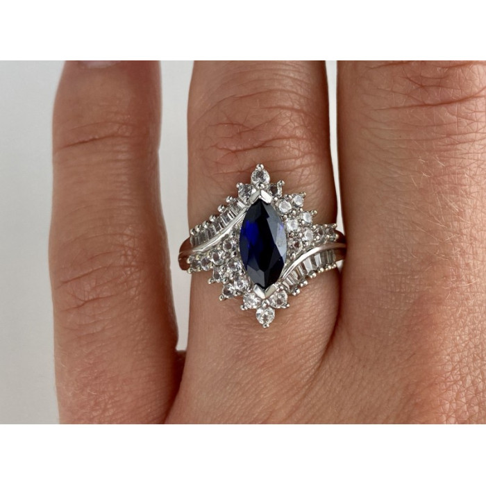 925 Sterling Silver Sapphire & CZ Ring Size 6.5