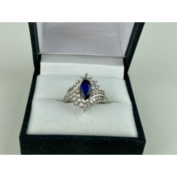 925 Sterling Silver Sapphire & CZ Ring Size 6.5