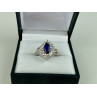 925 Sterling Silver Sapphire & CZ Ring Size 6.5