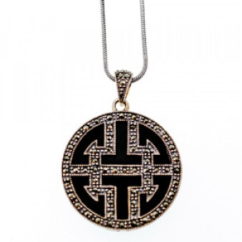 925 Sterling Silver Agate & Marcasites Chain With Pendant
