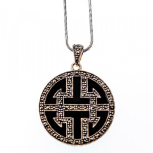 925 Sterling Silver Agate & Marcasites Chain With Pendant