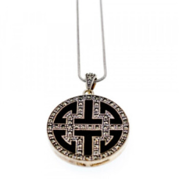 925 Sterling Silver Agate & Marcasites Chain With Pendant