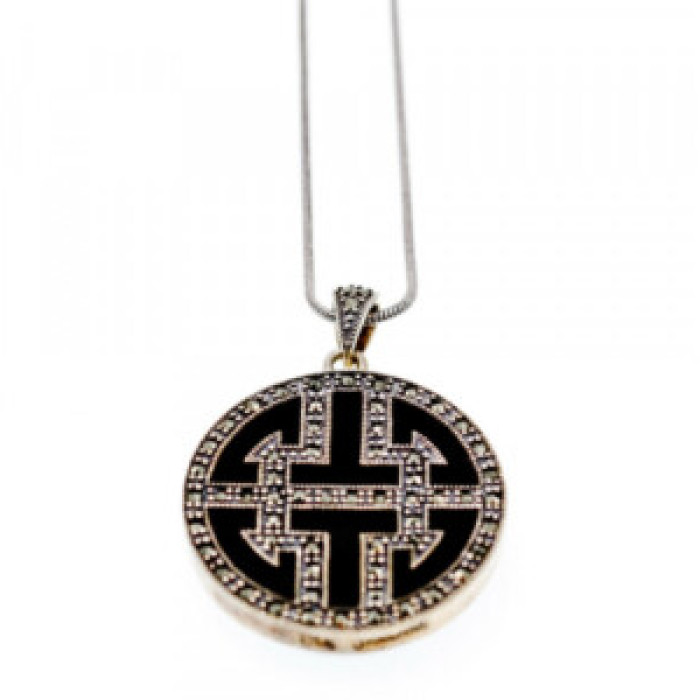 925 Sterling Silver Agate & Marcasites Chain With Pendant