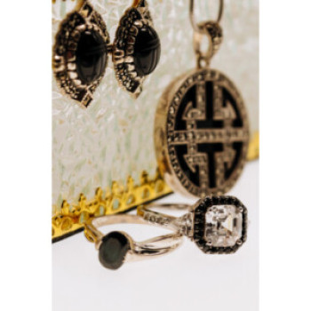 925 Sterling Silver Agate & Marcasites Chain With Pendant