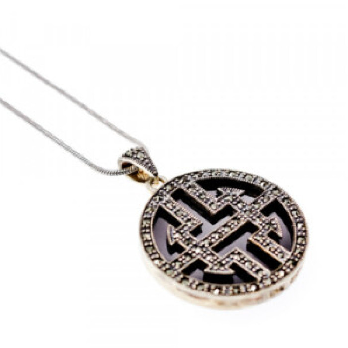 925 Sterling Silver Agate & Marcasites Chain With Pendant