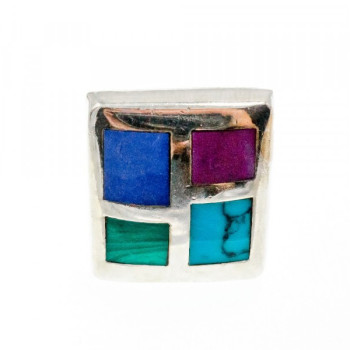 925 Sterling Silver Multicolor Agate Ring Size 5.5