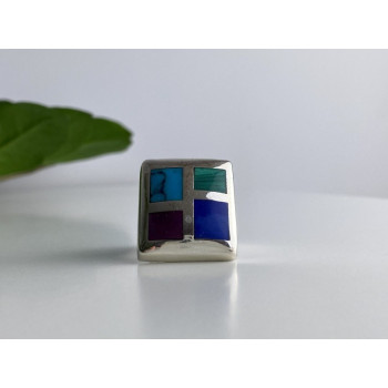 925 STERLING SILVER MULTICOLOR AGATE RING SIZE 5.5