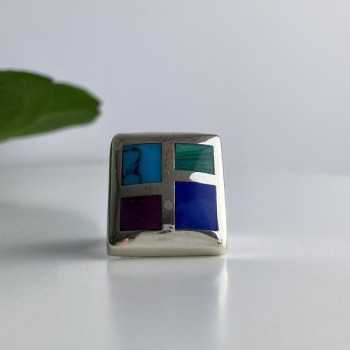 925 Sterling Silver Multicolor Agate Ring Size 5.5