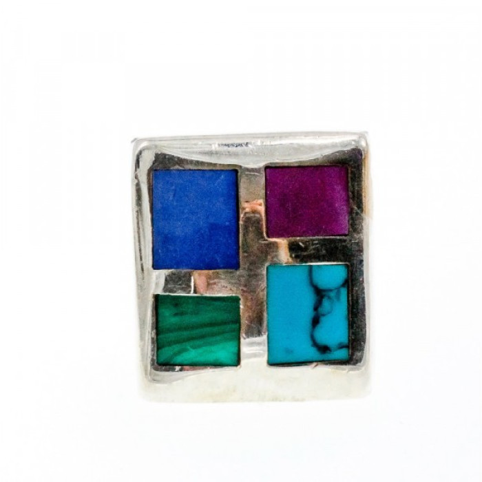 925 Sterling Silver Multicolor Agate Ring Size 5.5