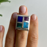 925 Sterling Silver Multicolor Agate Ring Size 5.5