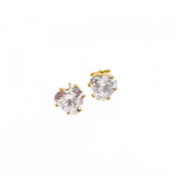 14K Yellow Gold CZ Hearts Earrings