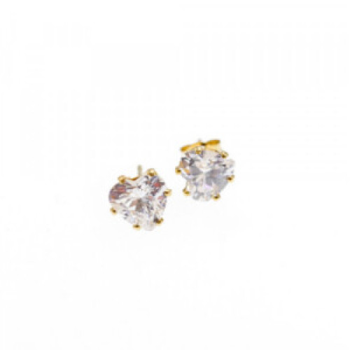 14K Yellow Gold CZ Hearts Earrings