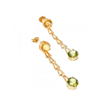 14K YELLOW GOLD HELIODOR & TSAVORITE EARRINGS