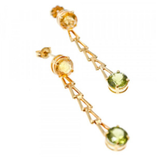 14K Yellow Gold Heliodor & Tsavorite Earrings