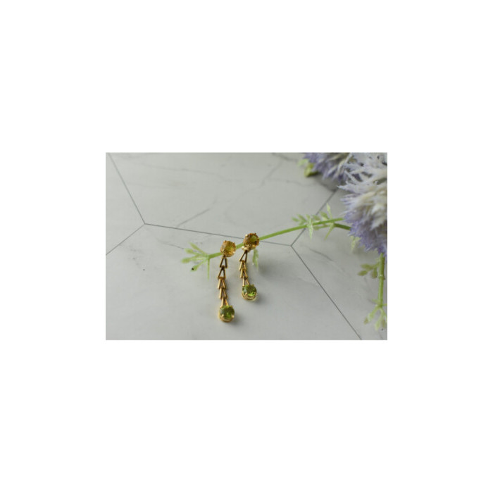 14K YELLOW GOLD HELIODOR & TSAVORITE EARRINGS