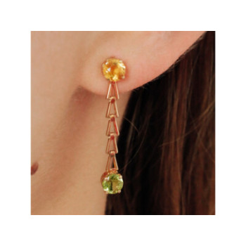 14K YELLOW GOLD HELIODOR & TSAVORITE EARRINGS