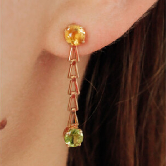 14K Yellow Gold Heliodor & Tsavorite Earrings