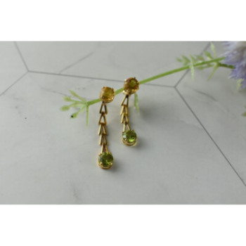 14K YELLOW GOLD HELIODOR & TSAVORITE EARRINGS