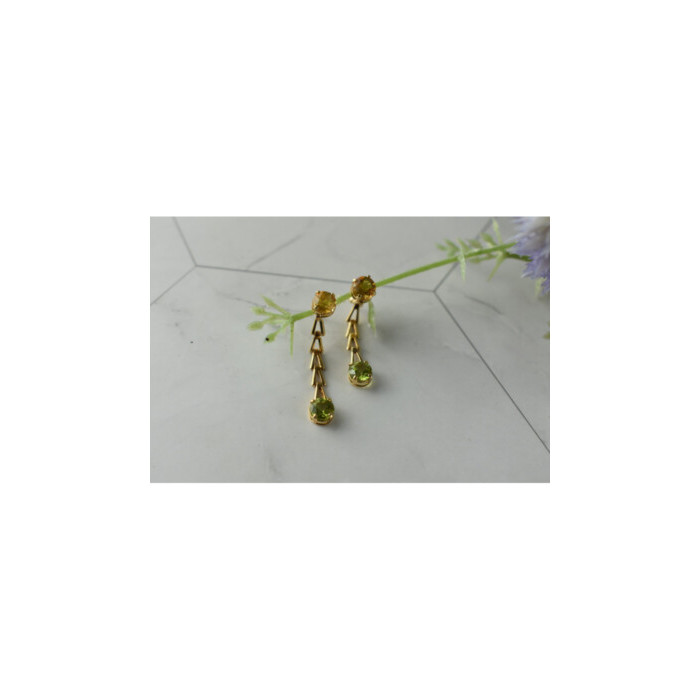 14K YELLOW GOLD HELIODOR & TSAVORITE EARRINGS