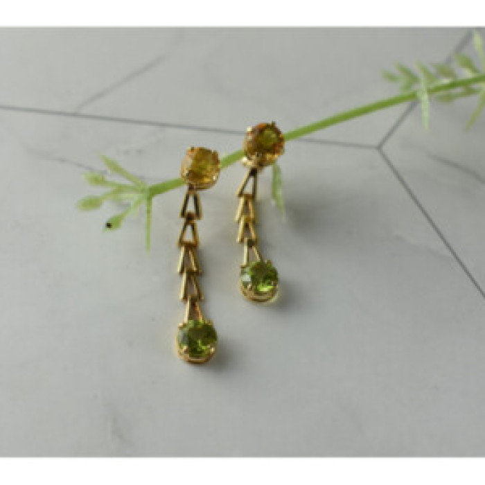 14K Yellow Gold Heliodor & Tsavorite Earrings